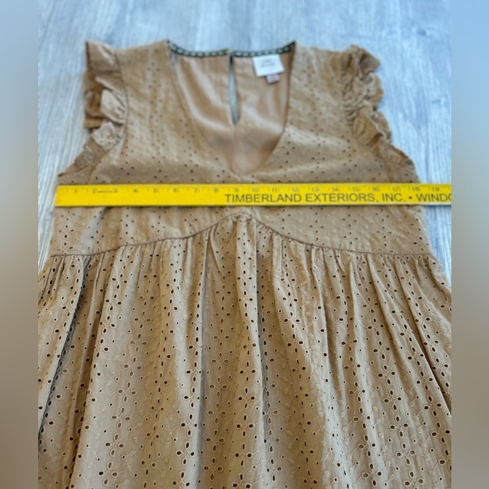 Knox Rose Women's Small, Sleeveless, Babydoll, Dress Mustard Yellow, Eyelet Lace - Picture 12 of 14